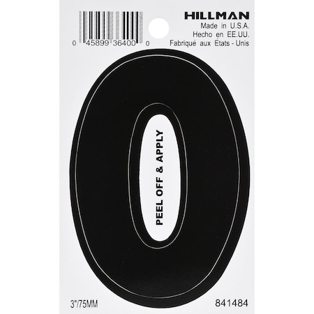 Hillman HILLMAN 3 in. Black Vinyl Self-Adhesive Number 0 1 pc, PK6 841484